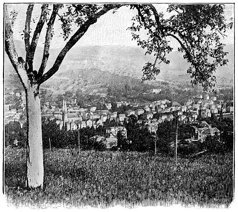 巴登-巴登温泉镇，位于Baden-Württemberg，德国- 19世纪